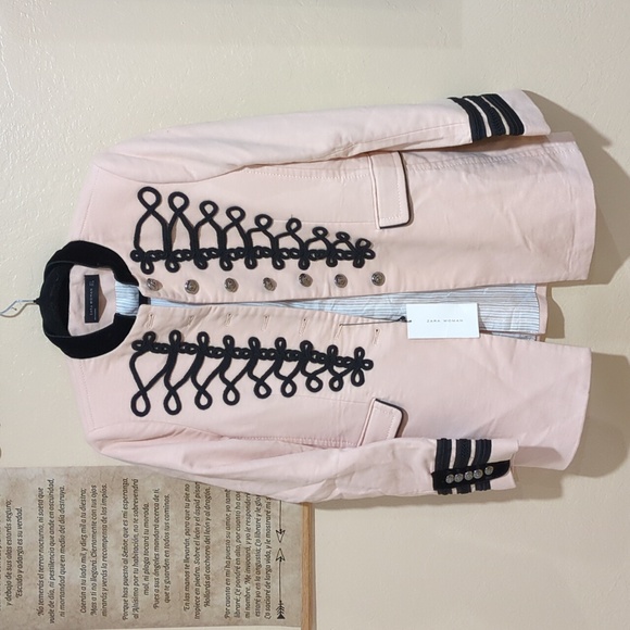 Zara Woman military-style braid blazer in nude pink, Medium Size.N WT - Picture 6 of 8